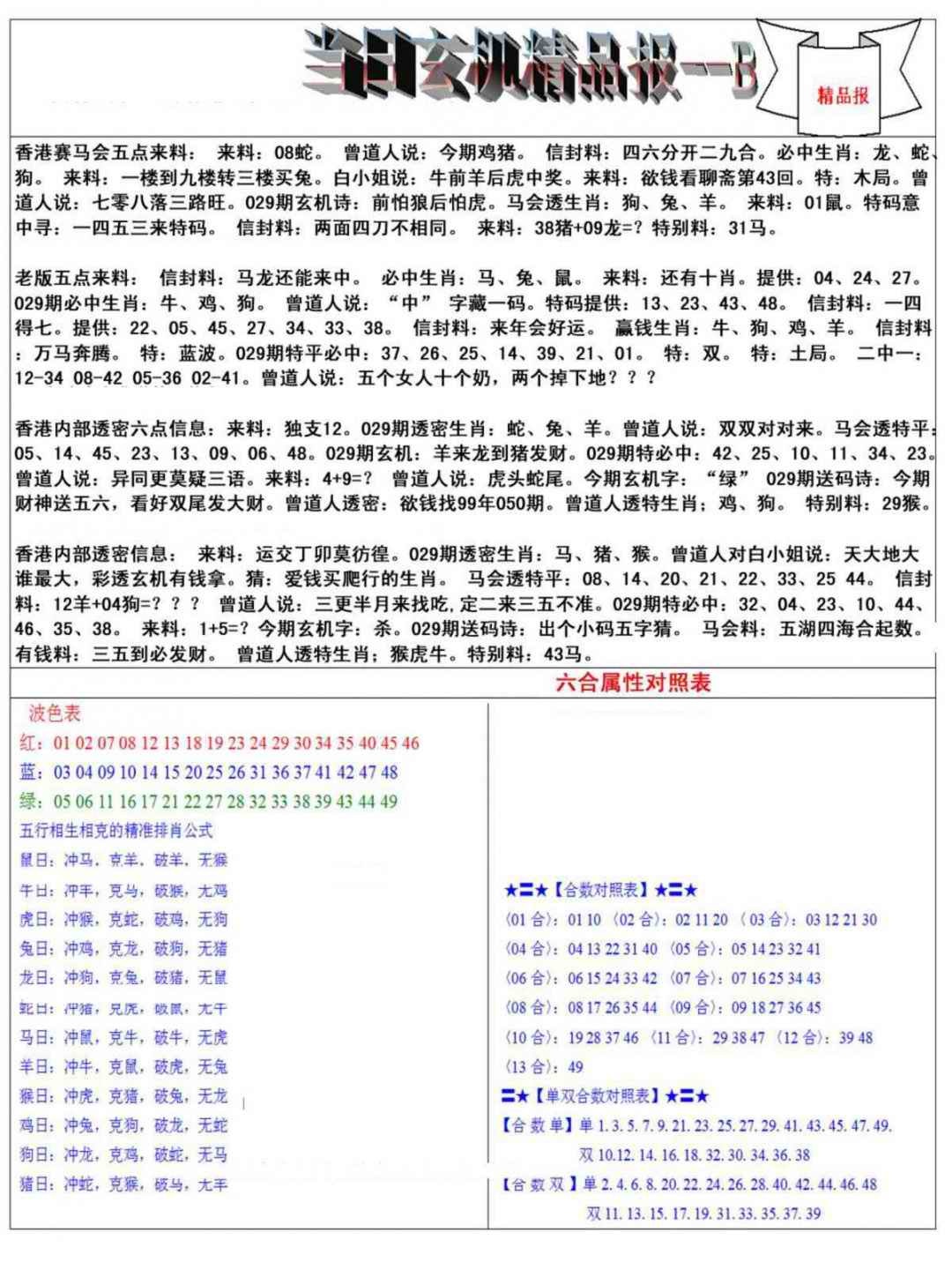 029期当日玄机精品报B[图]